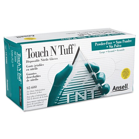 Ansell 9-1/2" Chemical Resistant Gloves, Nitrile, L, 100PK 105079